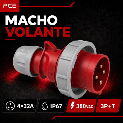 ENCHUFE INDUSTRIAL MACHO VOLANTE 4X32A IP67 380VAC1