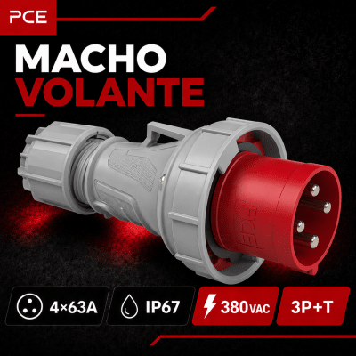ENCHUFE INDUSTRIAL MACHO VOLANTE 4X63A IP67 380VAC1