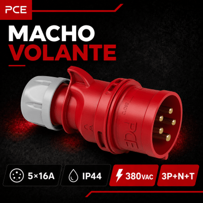 ENCHUFE INDUSTRIAL MACHO VOLANTE 5X16A IP44 380VAC1