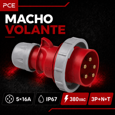 ENCHUFE INDUSTRIAL MACHO VOLANTE 5X16A IP67 380VAC1