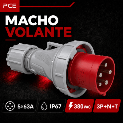ENCHUFE INDUSTRIAL MACHO VOLANTE 5X63A IP67 380VAC1