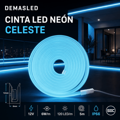 CINTA LED CELESTE NEÓN SMD 12V 6W IP661
