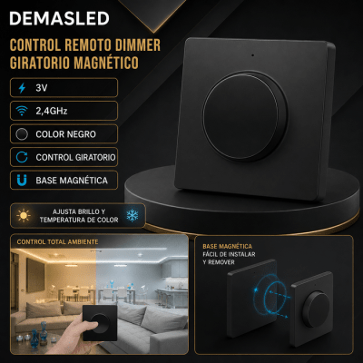 CONTROLADOR REMOTO DIMMER GIRATORIO MAGNÉTICO 3V 2,4GHZ NEGRO