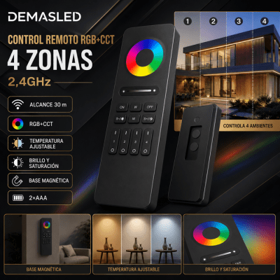 CONTROL REMOTO RGB+CCT  DE 4 ZONAS 2,4GHZ