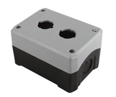 CAJA PLASTICA 2 PERFORACIONES 22MM GRIS/NEGRO