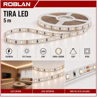 CINTA LED LUZ CALIDA ZA 9.6W 24V IP201