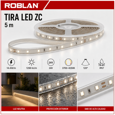 CINTA LED ZC LUZ NEUTRA 14.4W 24VDC IP67