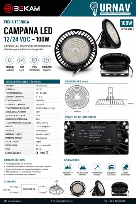 CAMPANA INDUSTRIAL LED LUZ FRÍA 100W 12-24V