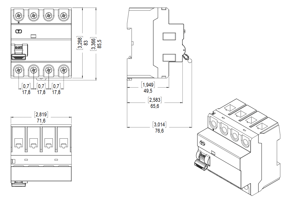 INTERRUPTOR DIFERENCIAL 4 POLOS 25A2