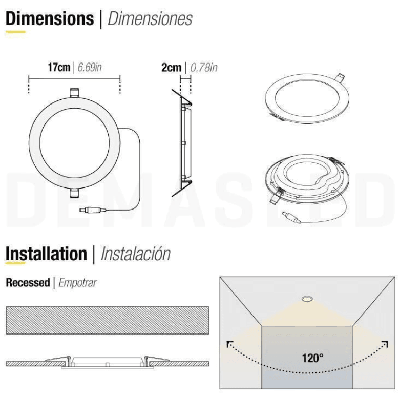 PANEL LED 12W EMBUTIDO REDONDO LUZ NEUTRA MARCO BLANCO2