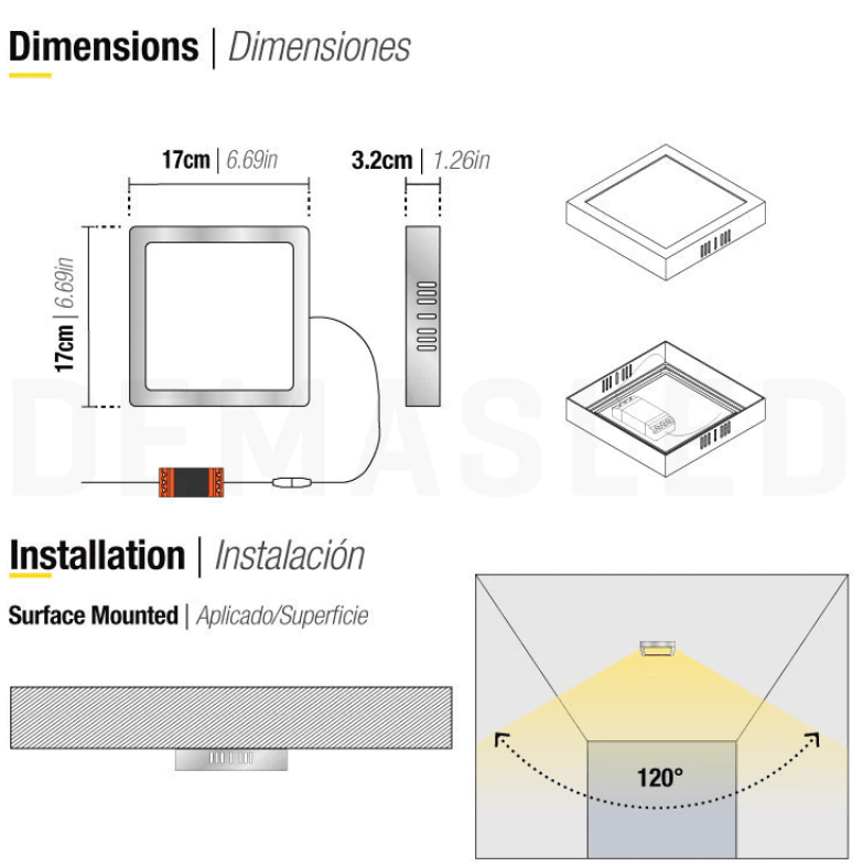 PANEL LED 12W SOBRE PUESTO CUADRADO LUZ CALIDA MARCO NIQUEL2