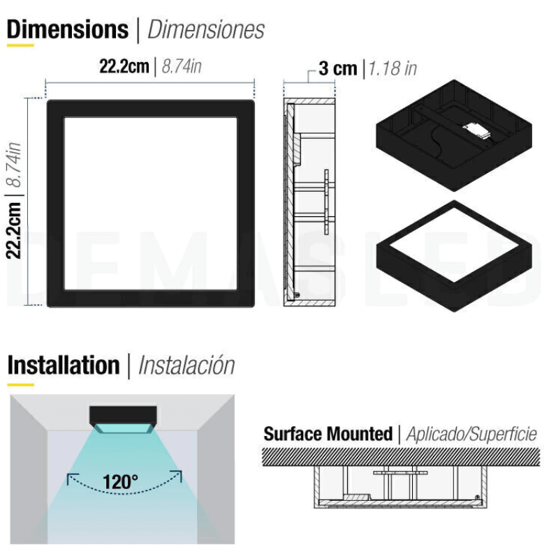 PANEL LED 18W SOBREPUESTO CUADRADO LUZ CALIDA MARCO NEGRO2