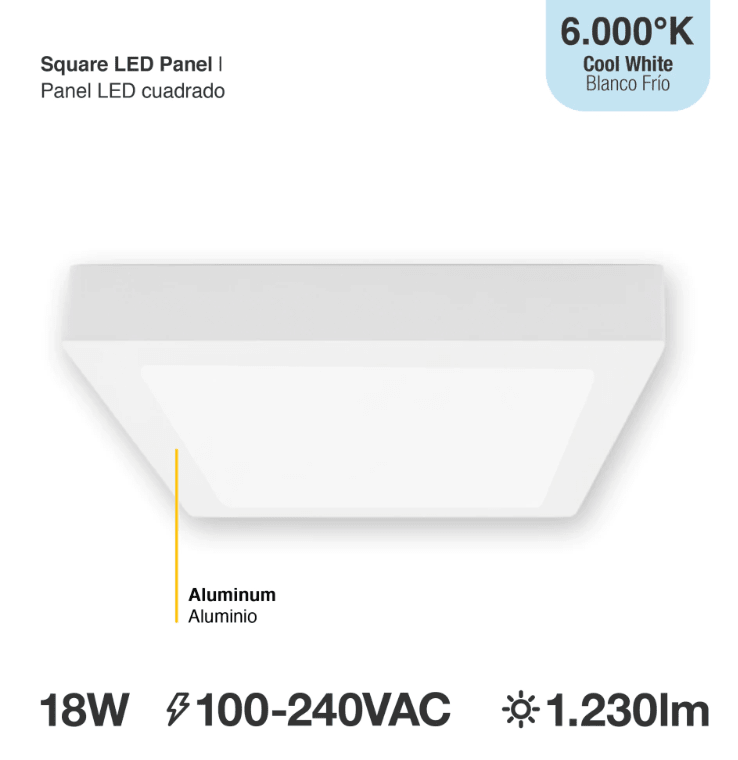 PANEL LED 18W SOBREPUESTO CUADRADO LUZ FRIA MARCO BLANCO3