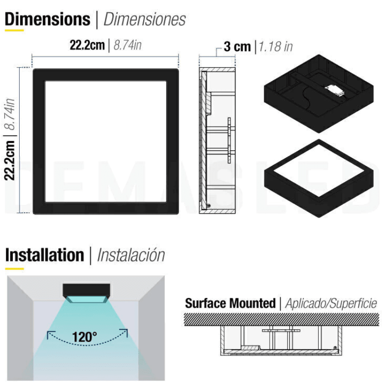 PANEL LED 18W SOBREPUESTO CUADRADO LUZ FRIA MARCO NEGRO2