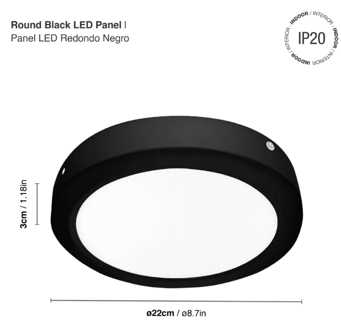 PANEL LED 18W SOBREPUESTO REDONDO LUZ CALIDA MARCO NEGRO2