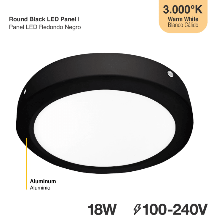 PANEL LED 18W SOBREPUESTO REDONDO LUZ CALIDA MARCO NEGRO3