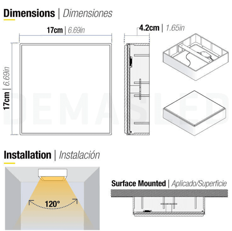PANEL LED 22W SOBREPUESTO CUADRADO LUZ CALIDA SIN MARCO BLANCO2