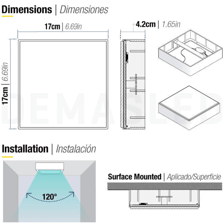PANEL LED 22W SOBREPUESTO CUADRADO LUZ FRIA SIN MARCO BLANCO2