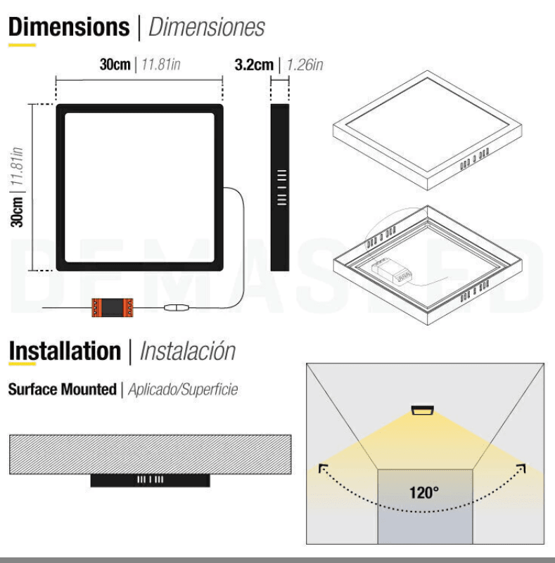 PANEL LED 24W SOBREPUESTO CUADRADO LUZ CALIDA MARCO NEGRO2