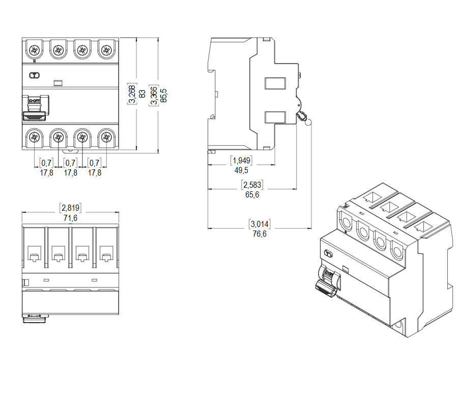 INTERRUPTOR DIFERENCIAL 4 POLOS 80A2