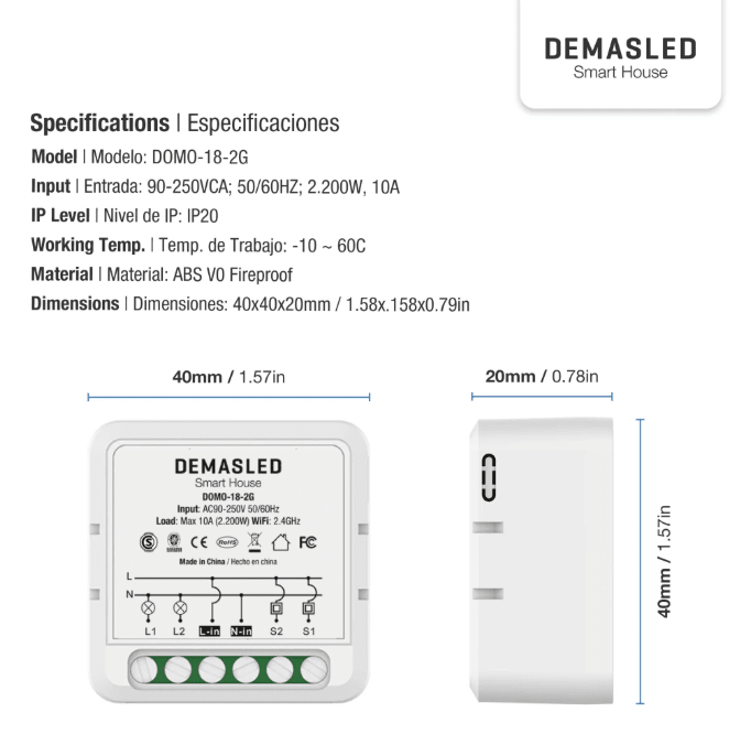 MINI SMART SWITCH WIFI + RF CON 2 CANALES3