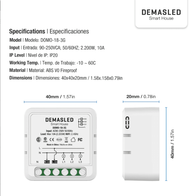 MINI SMART SWITCH WIFI + RF CON 3 CANALES3