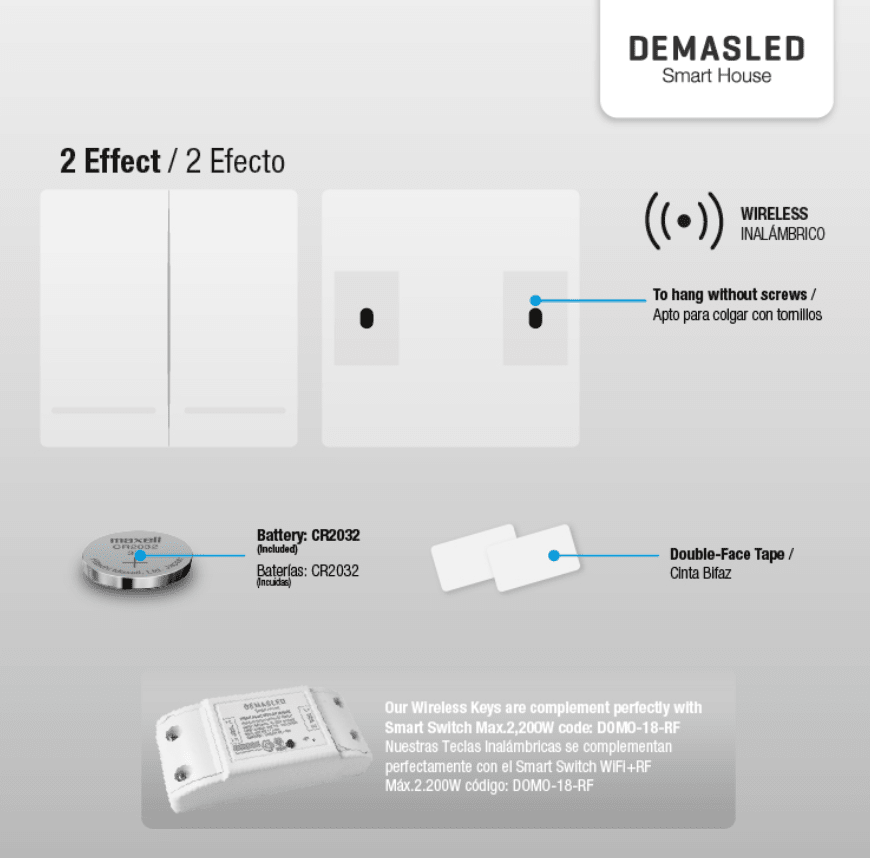 TECLA INALÁMBRICA RF 2 EFECTO SMART HOUSE5