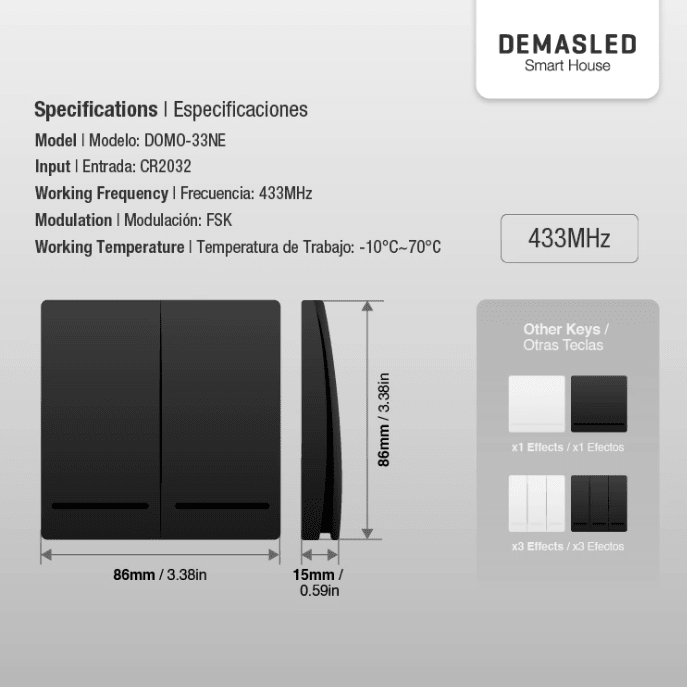 TECLA INALÁMBRICA RF 2 EFECTO SMART HOUSE WIFI3