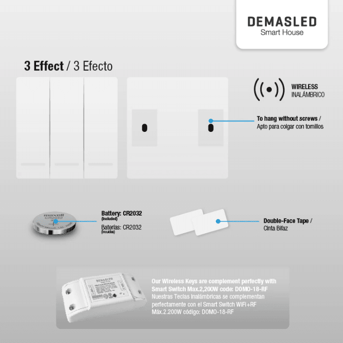 TECLA INALÁMBRICA RF 3 EFECTO SMART HOUSE3