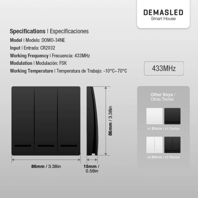 TECLA INALÁMBRICA RF DE 3 EFECTO SMART HOUSE2