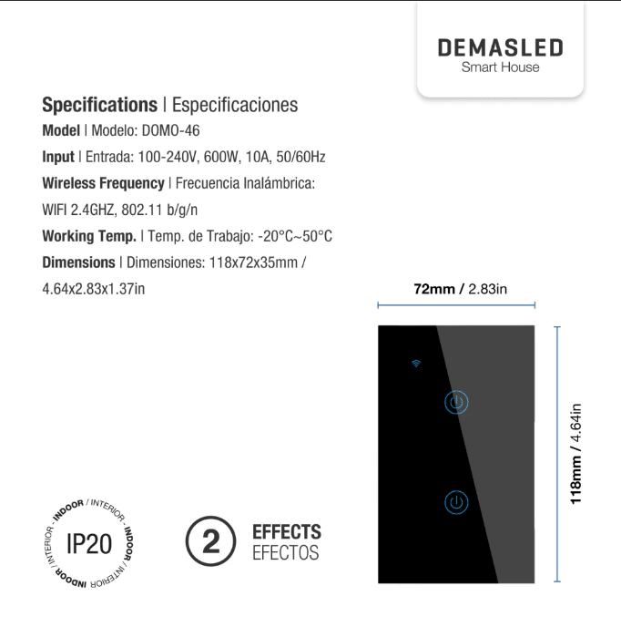TECLA SMART DE MURO TÁCTIL COLOR NEGRO 10A3