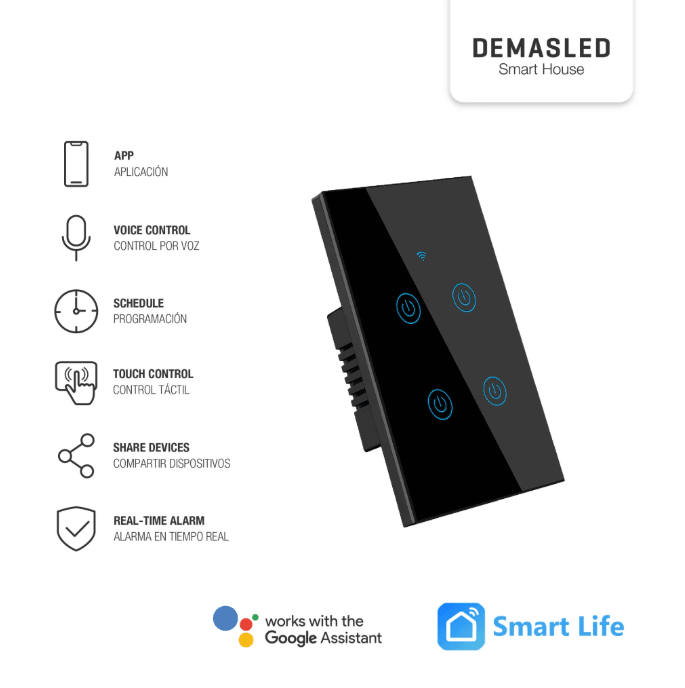 TECLA SMART TACTIL DE MURO COLOR NEGRO5