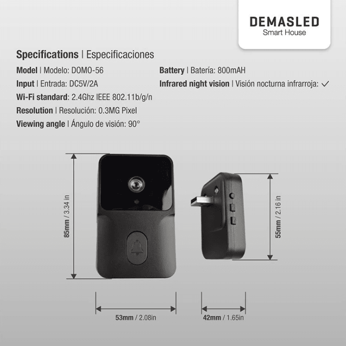 TIMBRE DE PUERTA SMART CON CAMARA 480P3