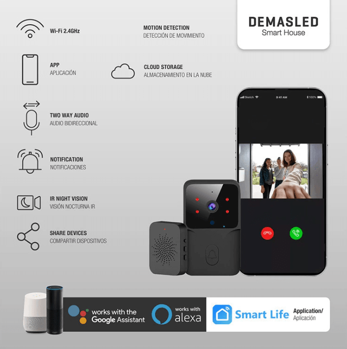 TIMBRE DE PUERTA SMART CON CAMARA 480P2