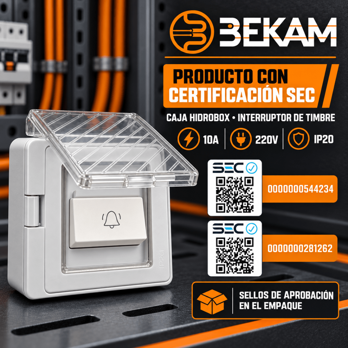 CAJA HIDROBOX CON INTERRUPTOR DE TIMBRE 10A IP202