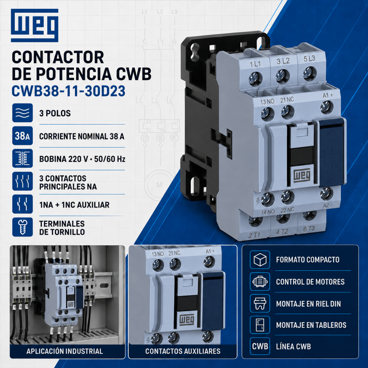 CONTACTOR CWB 3 POLOS 38A 220V 0