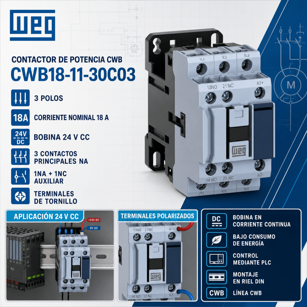 CONTACTOR CWB 3 POLOS 18A 24V CC 0