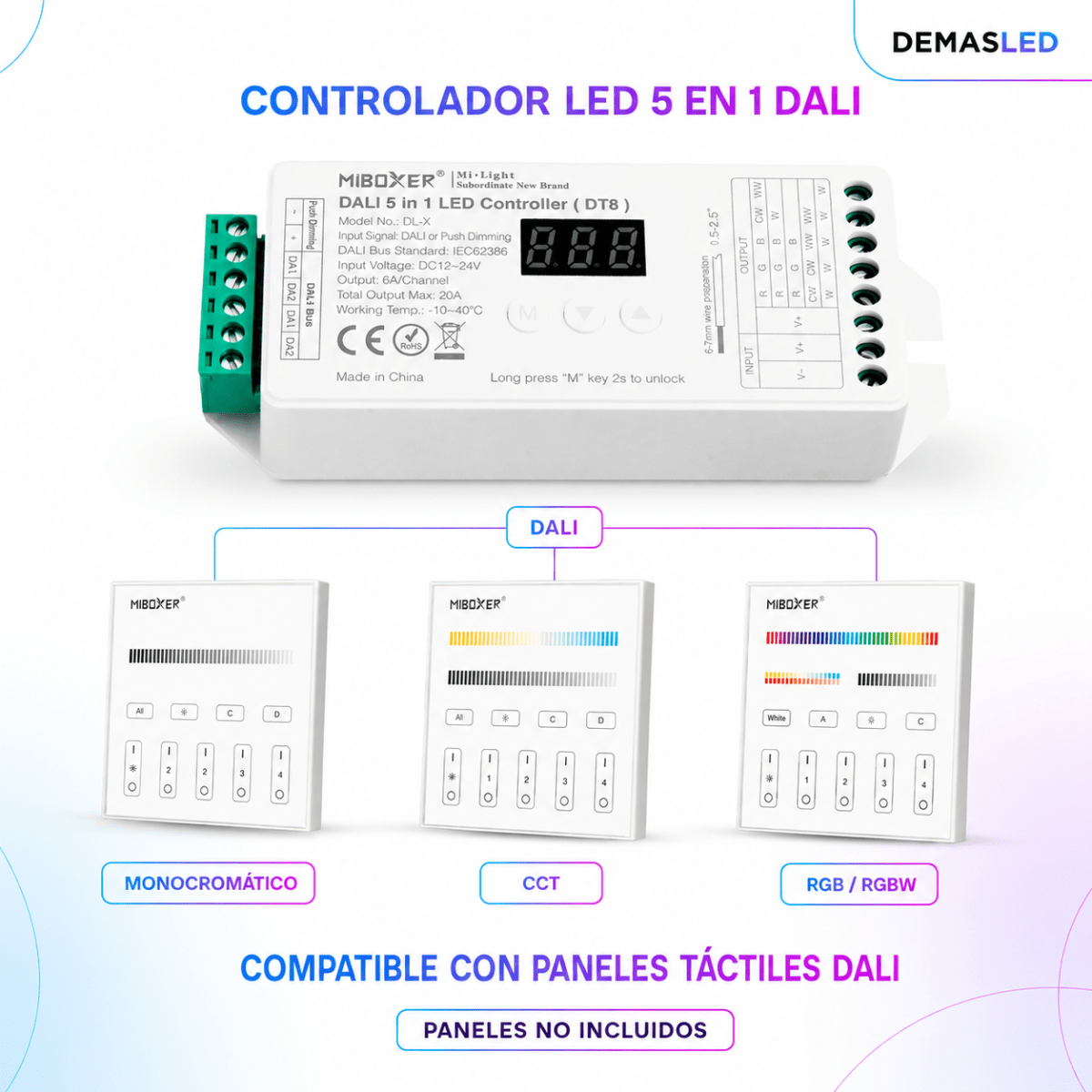 CONTROLADOR LED 5 EN 1 SEÑAL DALI 20A 12-24V1