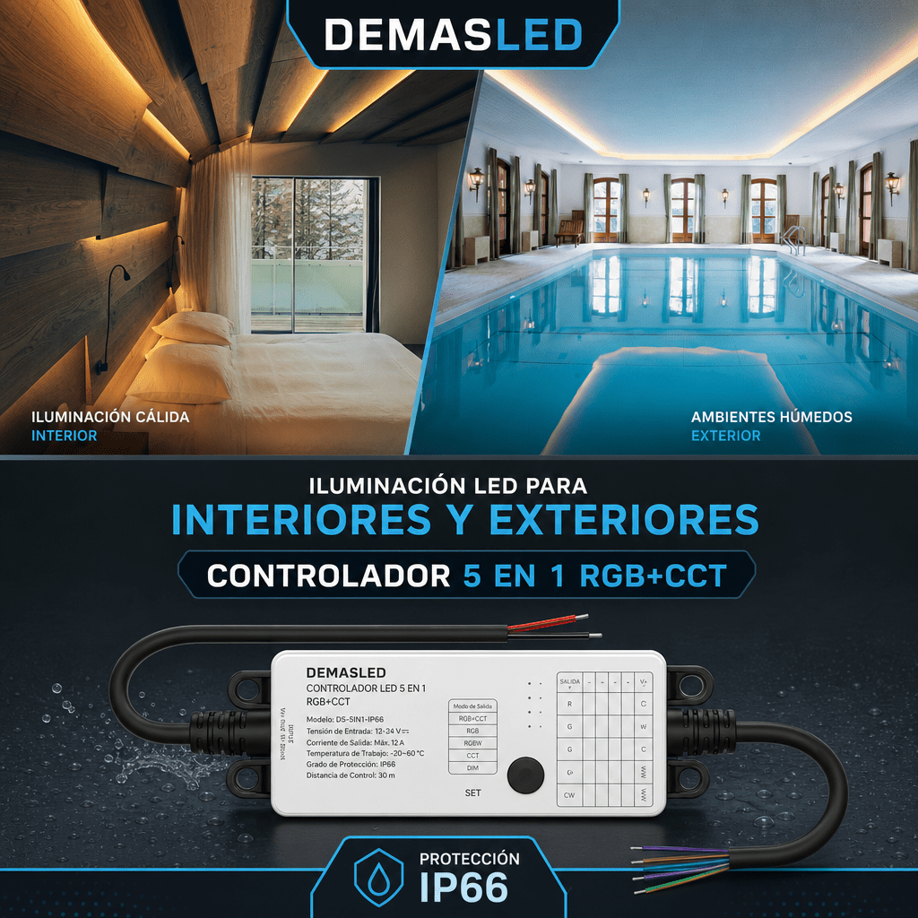 CONTROLADOR LED 5 EN 1 RGB+CCT 2.4GHZ 12A 12-24V3