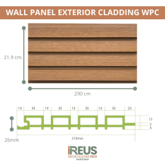 Wall Panel Exterior Cladding WPC 21.9x290cmx26mm - TEAK