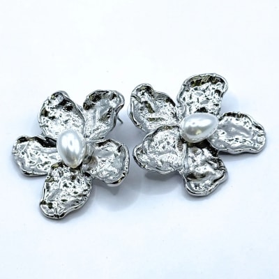 Aros Flor Plata con Perla1