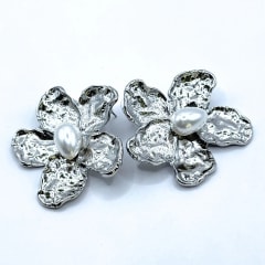 Aros Flor Plata con Perla