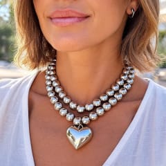 Collar Silver Heart Bold