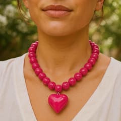Collar Corazón Rosa Intenso