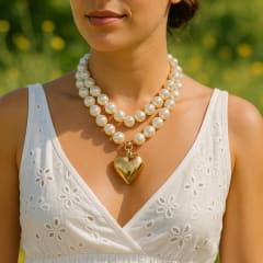 Collar Pearl Heart Gold