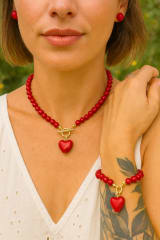 Set Red Pearl Heart