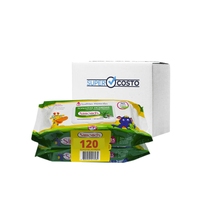 Caja 12 Packs Toallitas Húmedas Verde Aloe 2x60 un. Simond's