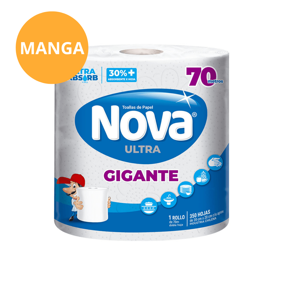 Manga 8 Rollos Toalla De Papel Gigante 70 Mt + 1 Servilleta Nova 300 Un de Regalo. Nova