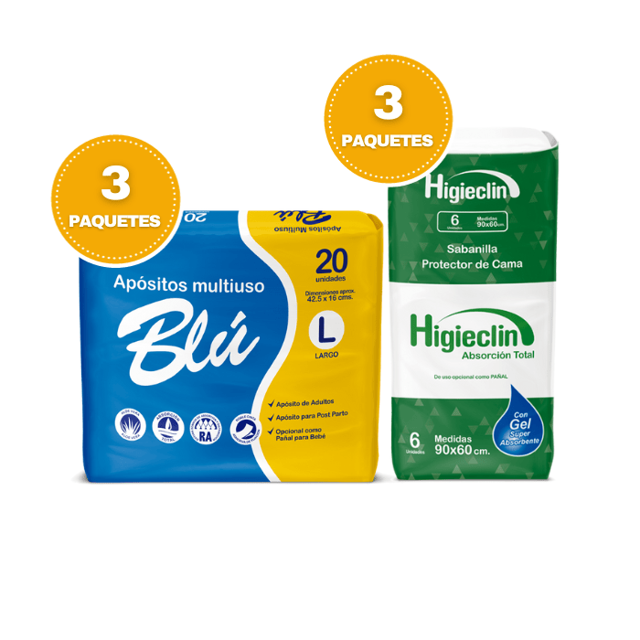 Pack 3 Paquetes Apósito Talla L 20Un + 3 Paquetes Sabanilla Protector Cama 6Un. Higieclin