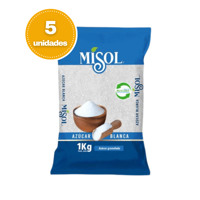 Pack 5 Paquetes de Azúcar Blanca 1 kg. Misol